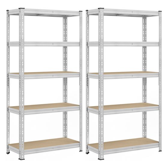 Songmics reol, 2-pak, 40 × 90 × 180 cm, justerbar hylde, sølv, GLR455E01