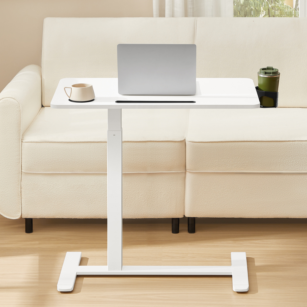 VASAGLE computerbord, 80 × 45 cm, højdejusterbar, med hjul, skyhvid, ULSD601W01