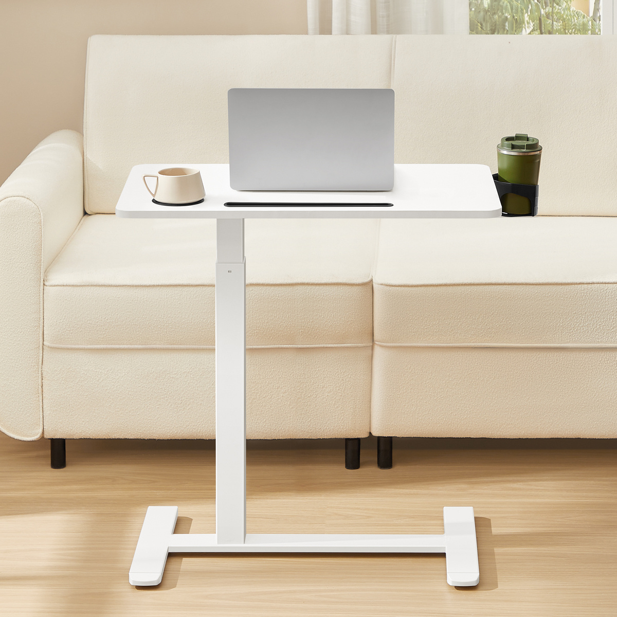 VASAGLE computerbord, 70 × 40 cm, højdejusterbar, med hjul, skyhvid, ULSD600W01