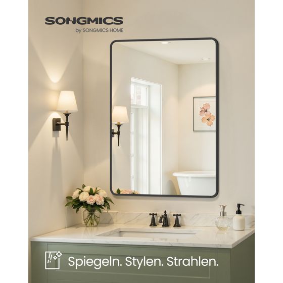 Songmics spejl, 91 × 61 cm, vægmonteret, sort, LWM010BD01