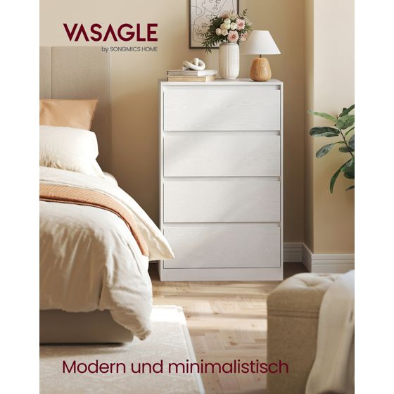 Vasagle kommode, 4 skuffer, 40 × 60 × 97.4 cm, hvid, LTS614WE02