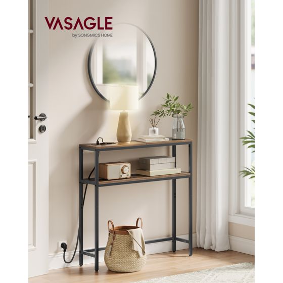 Vasagle konsolbord, 2 hylder, 20 × 80 × 80 cm, med ladestation, brun, LNT135KD01