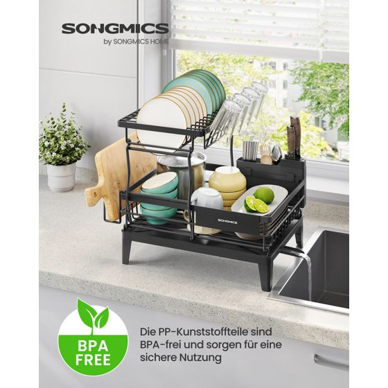 Songmics opvaskestativ, 31 × 42 × 36.5 cm, drejelig, sort, KCS551BH01