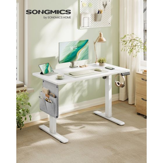 Songmics hæve-sænkebord, 100 × 60 cm, justerbar, med ladestation, skyhvid, LSD130WZ01