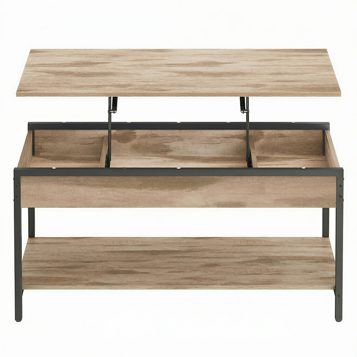 Vasagle sofabord med løfteplade, 3 skjulte rum, 100 × 50 × 48–63 cm, lattebrun