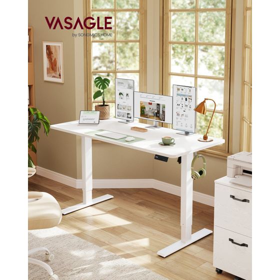 Vasagle hæve-sænkebord, 140 × 60 cm, justerbar, skyhvid, LSD314WZ03