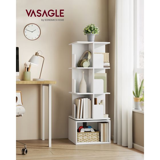 Vasagle bogreol, 40 × 40 × 124.6 cm, skyhvid, LBC471WB01