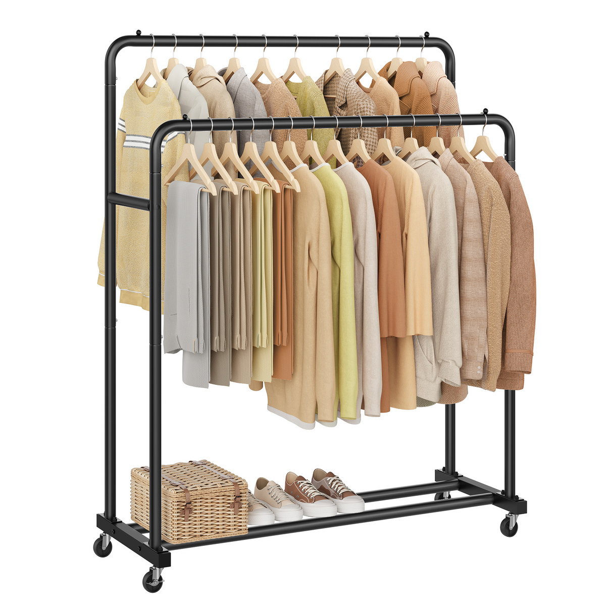 SONGMICS tøjstativ, 46.5 × 110 × 155.5 cm, låsbar, sort, HSR017BH01