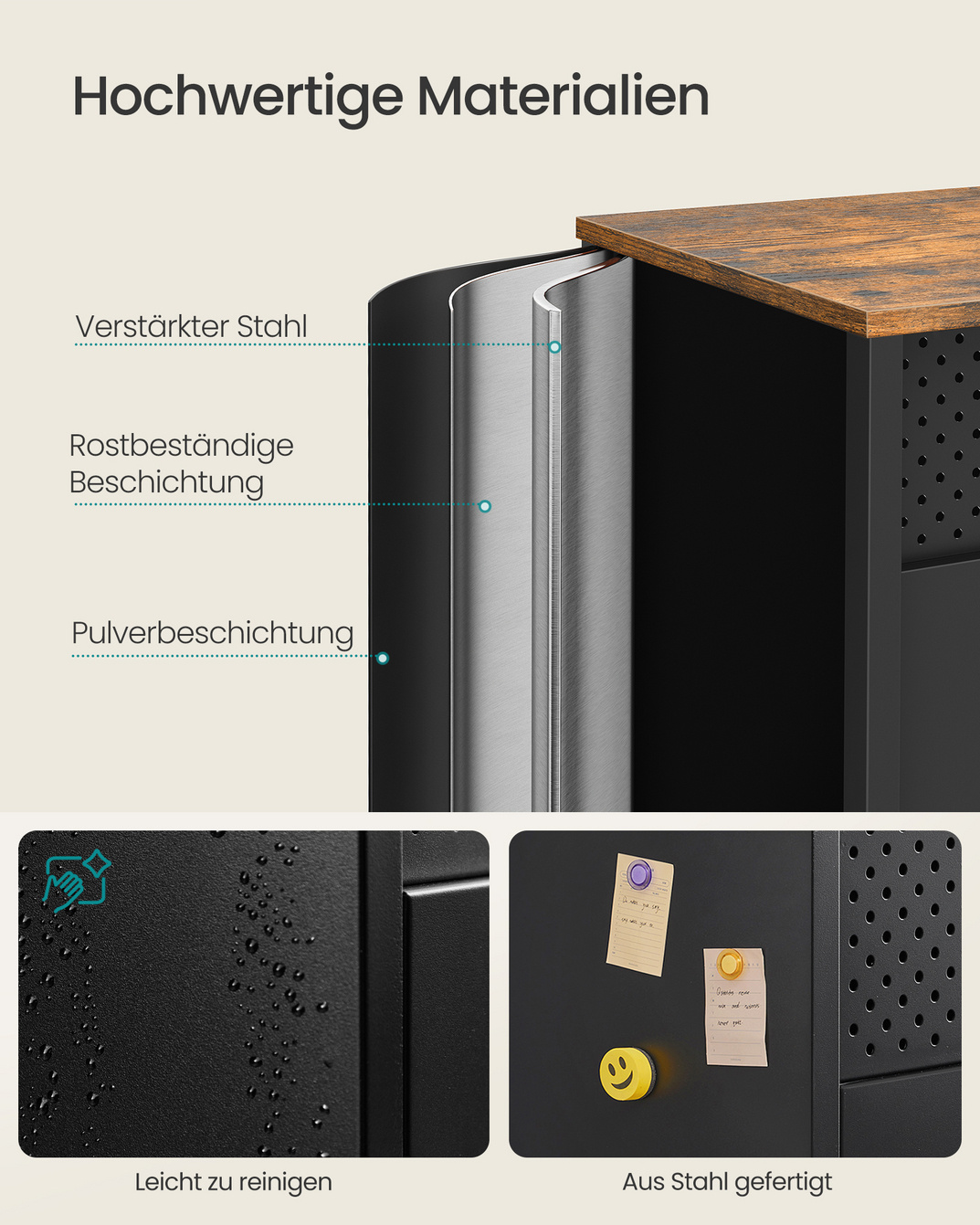 SONGMICS opbevaringsskab, 4 låger, 40 × 141 × 76 cm, justerbar hylde, rustikbrun/sort, LSC205BD01