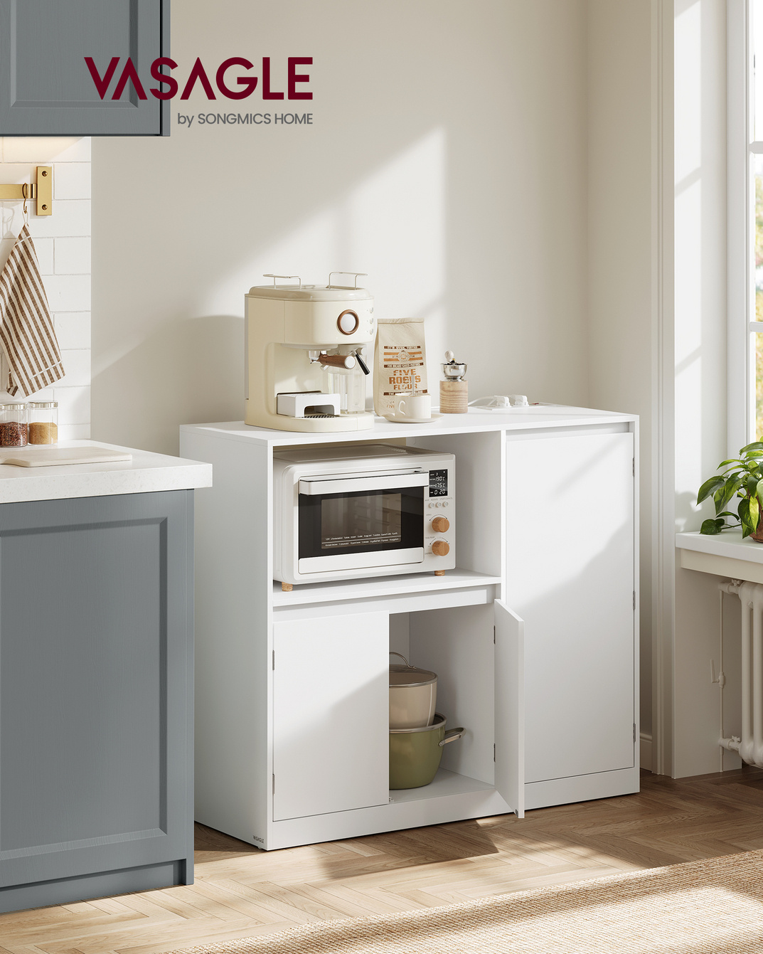 VASAGLE opbevaringsskab, justerbar hylde, skyhvid, BBK373WB01