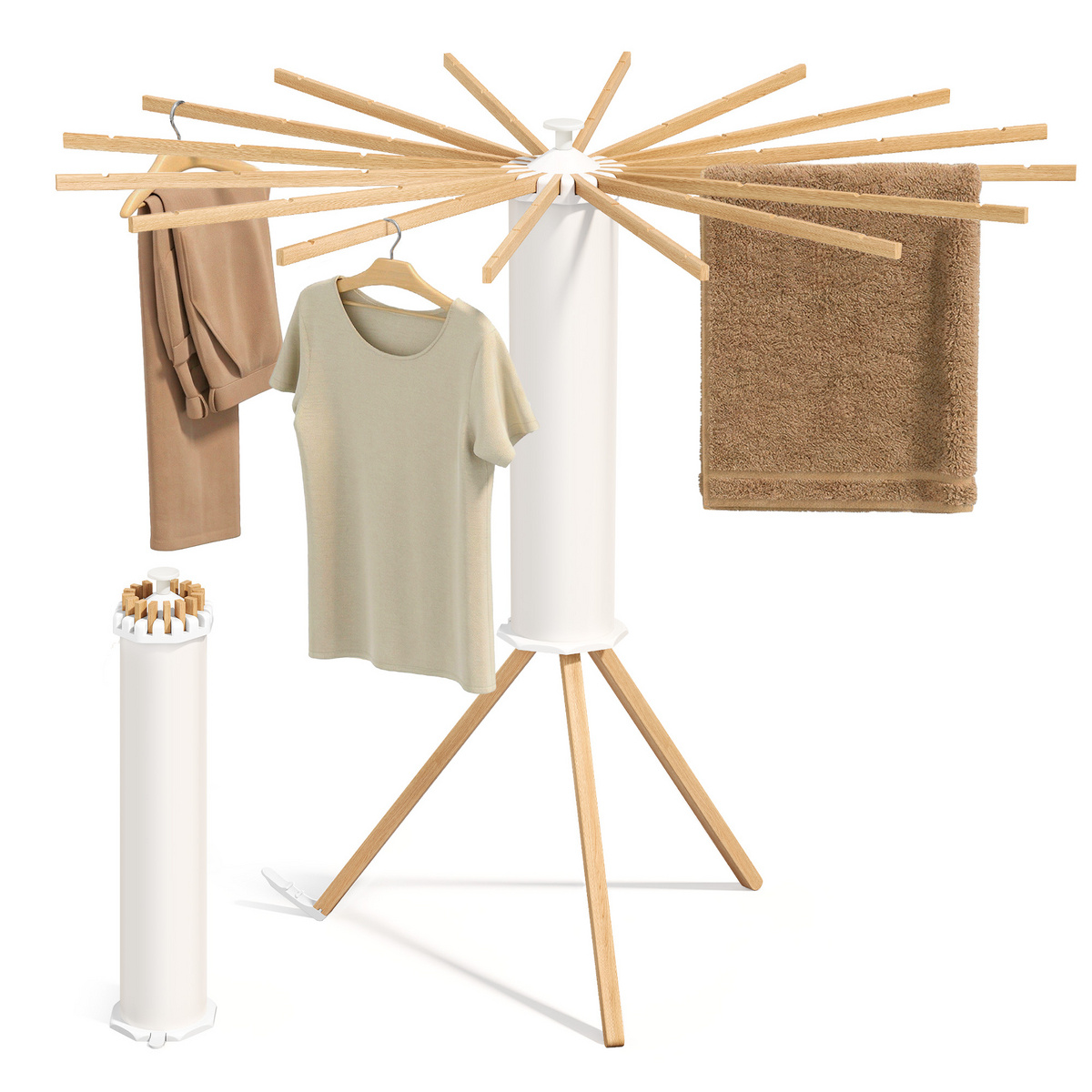 SONGMICS tørrestativ, fritstående, sammenklappelig, naturfarvet, LLR530YW01