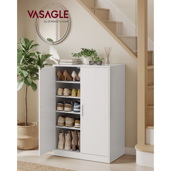 Vasagle opbevaringsskab, 5 niveauer, justerbar hylde, fritstående, skyhvid, HSC501WB01