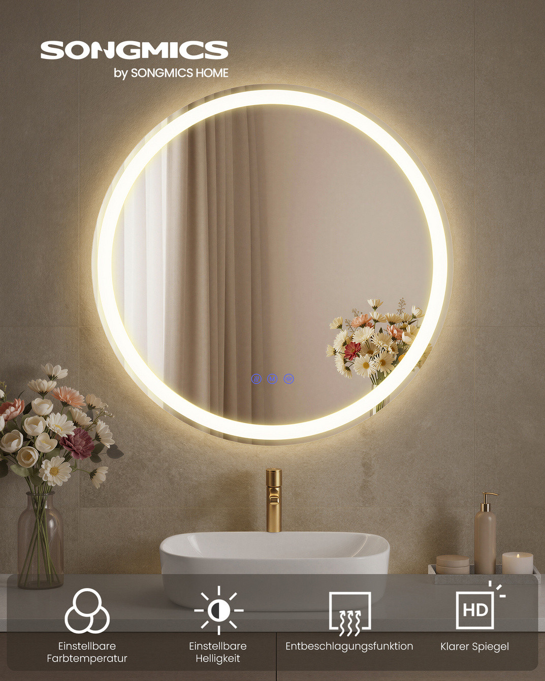 SONGMICS spejl, 61 cm, justerbar, skyhvid, LWM211WC02