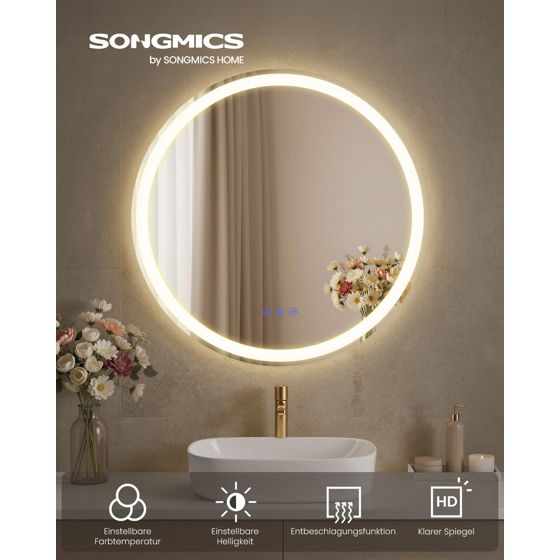 Songmics spejl, 61 cm, justerbar, skyhvid, LWM211WC02