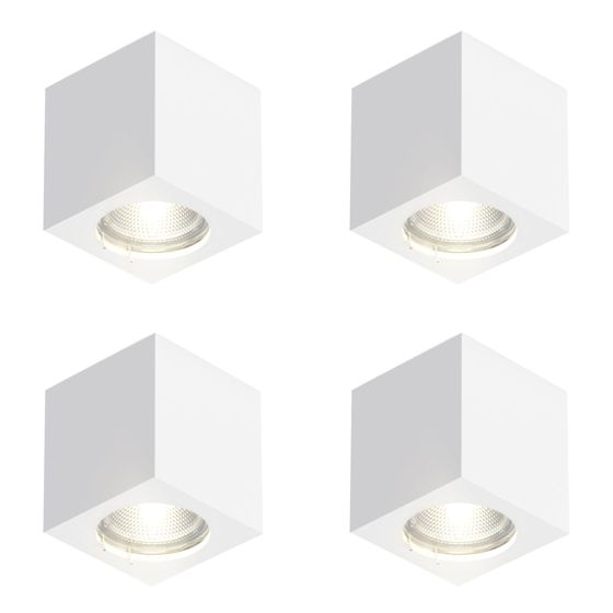 NETTLIFE hvid påbygningsspot GU10, firkantet påbygningsspot 40W gips, lille moderne loftslampe
