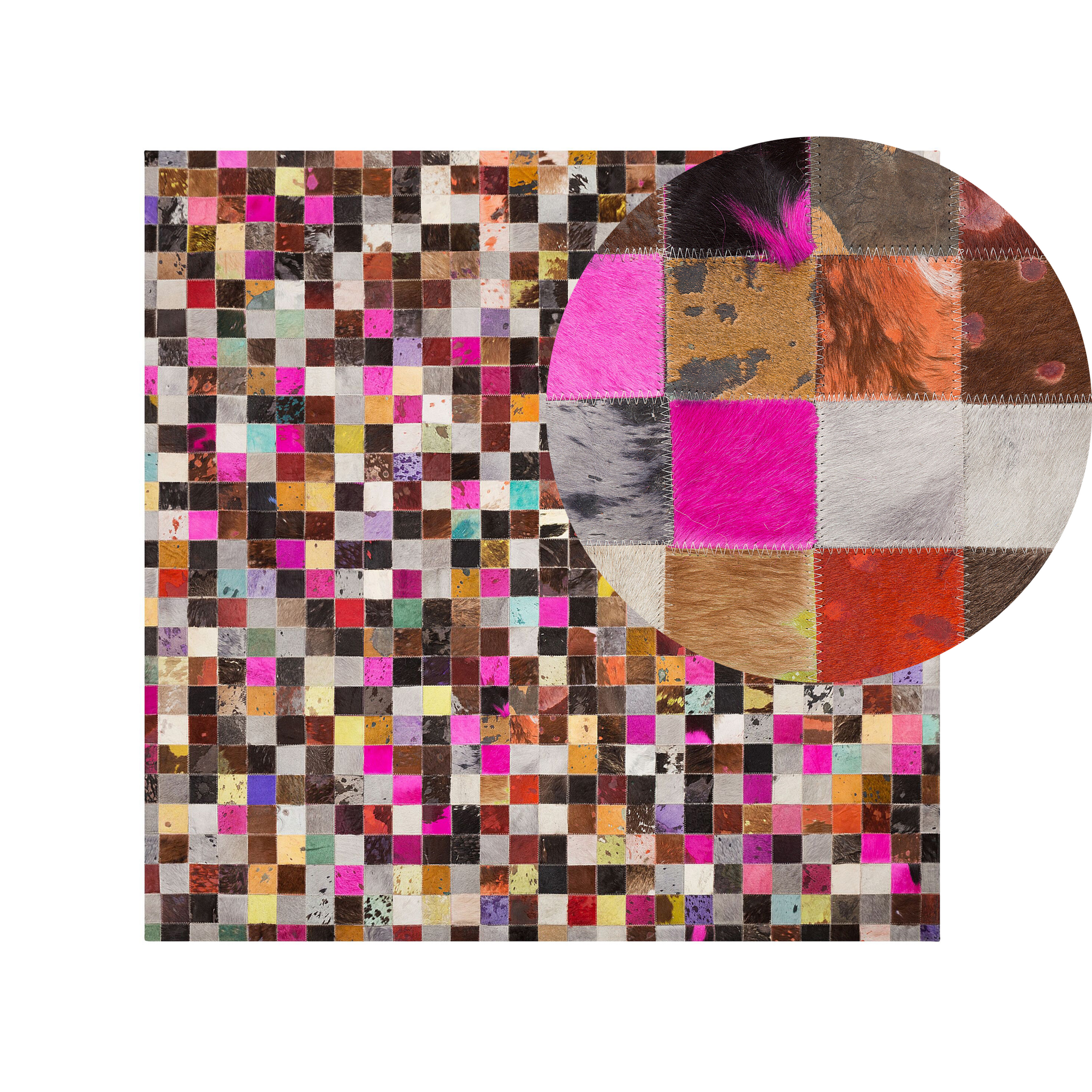 Gulvtæppe ENNE Multifarvet 200 x 200 cm Ægte læder