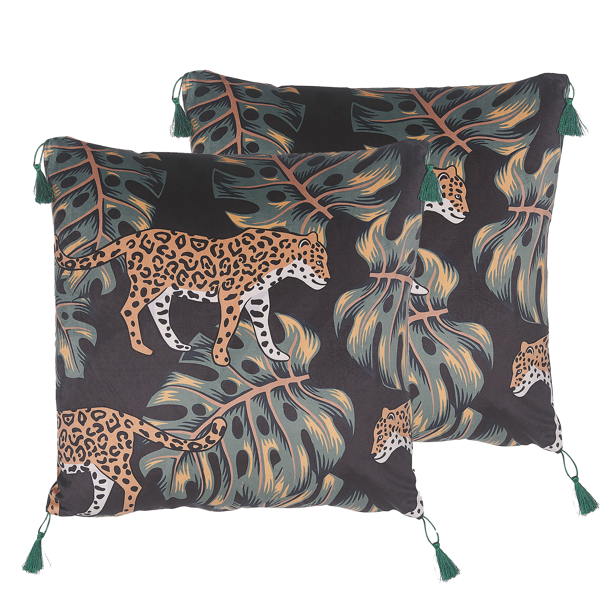 Sæt af 2 pyntepuder KUHI 45 x 45 cm Velour Sort Dyremønster