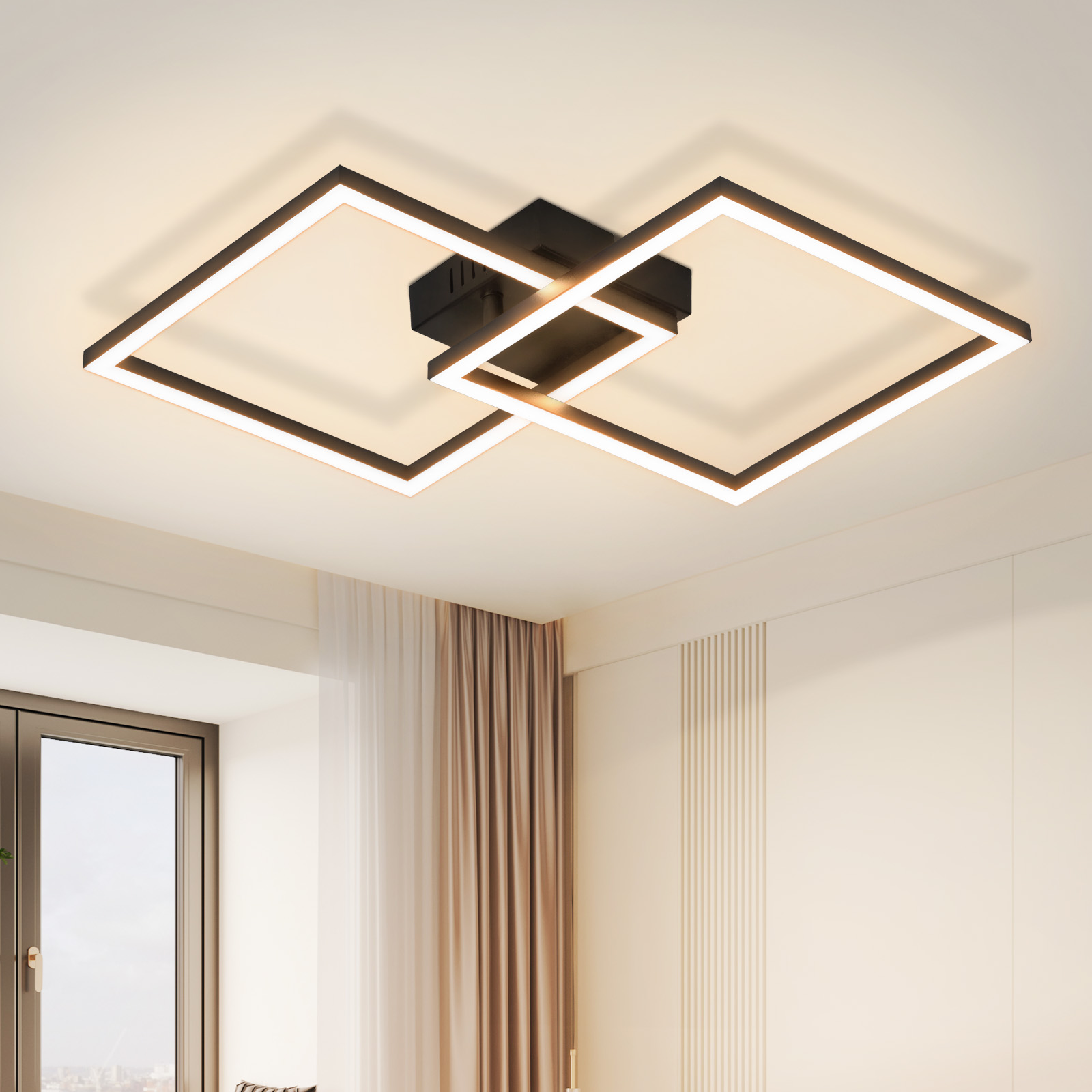 NETTLIFE LED - loftslampe, loftslampe til soveværelse, 24W, stuelampe, varm hvid, moderne, sort, firkantet