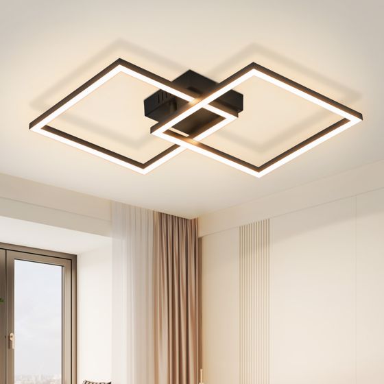 NETTLIFE LED - loftslampe, loftslampe til soveværelse, 24W, stuelampe, varm hvid, moderne, sort, firkantet