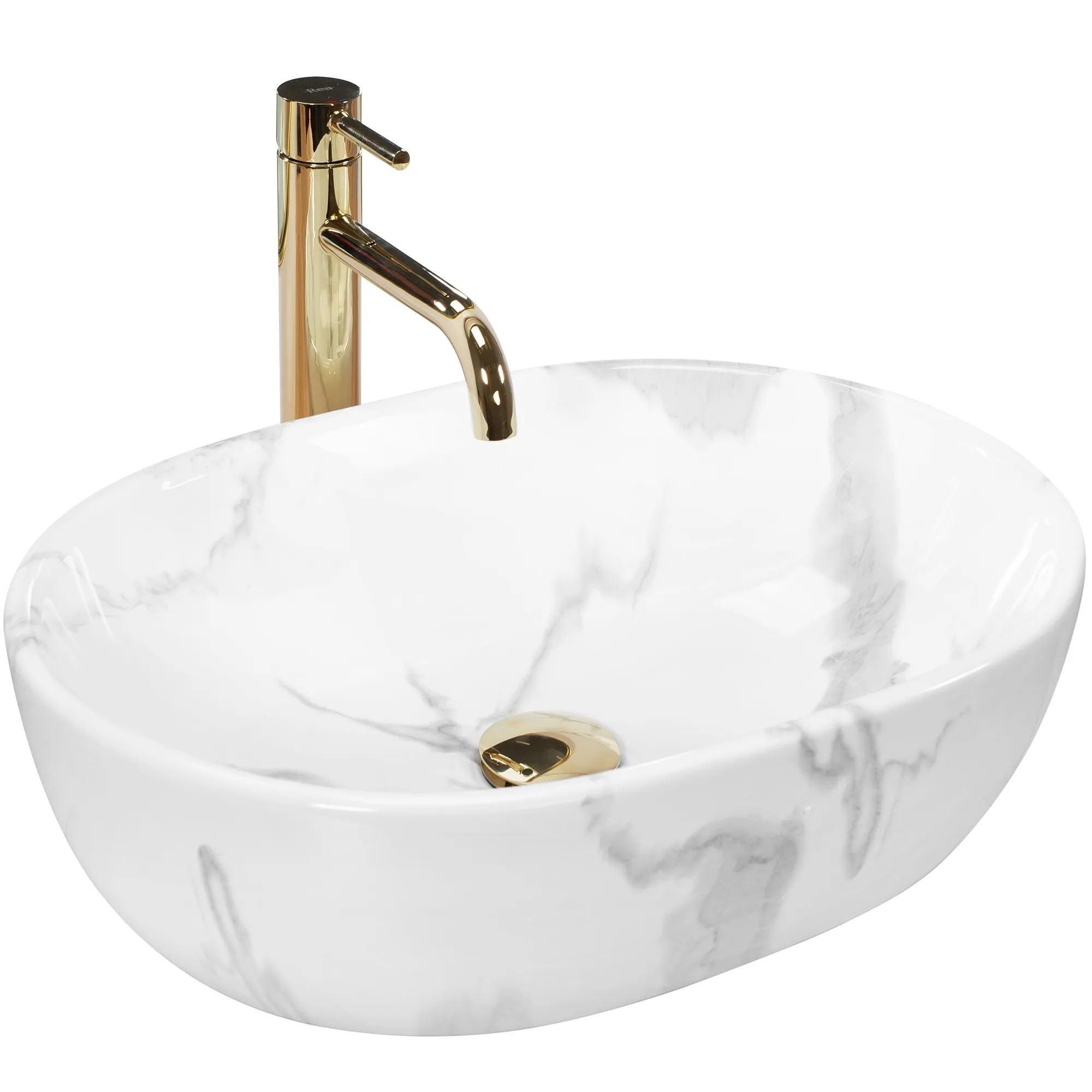 REA bordmonteret håndvask AMELIA MARMO SHINY Hvid, 48x34,5x13,5cm