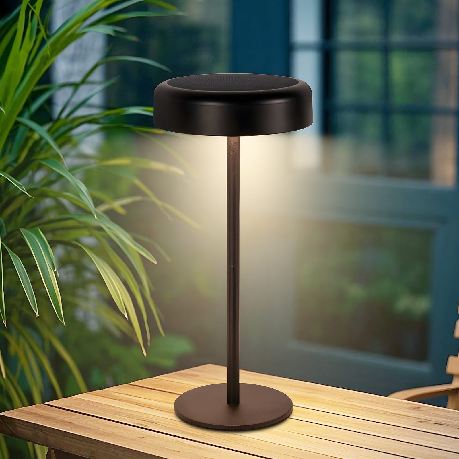 NETTLIFE soldrevet LED-bordlampe trådløs genopladelig touchskærm dæmpbar sort 3600mhA med USB-batteri