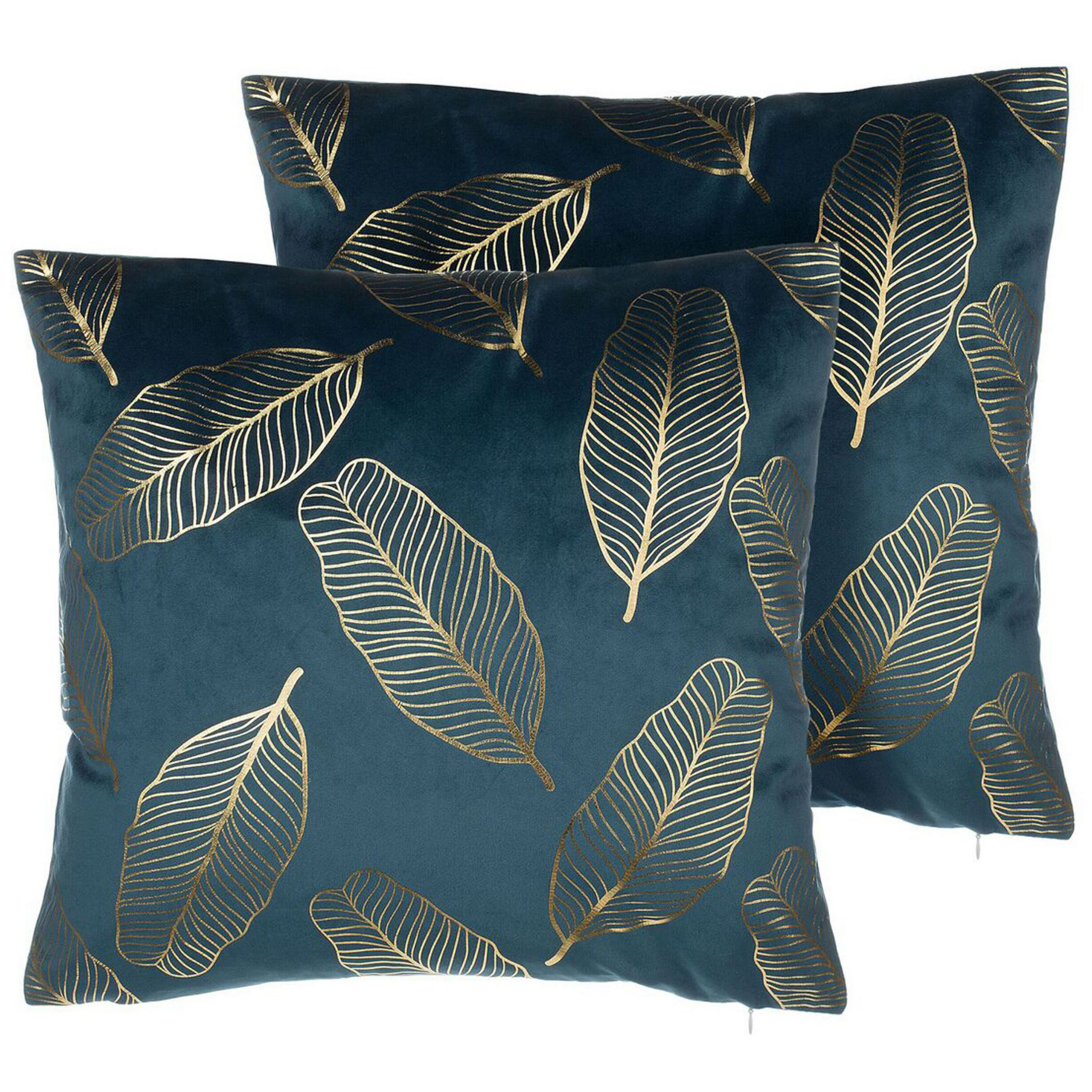 Sæt af 2 pyntepuder FREESIA 45 x 45 cm Velour Blågrøn Plante mønster