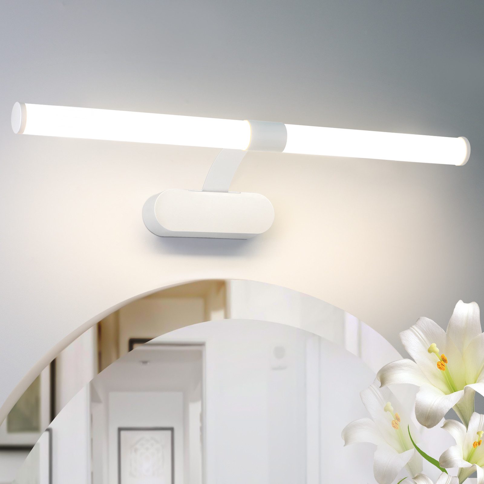 NETTLIFE LED - væglampe til badeværelset, LED - spejllampe 4000K neutral hvid, IP44 8W, 60CM - hvid moderne vandtæt væglampe