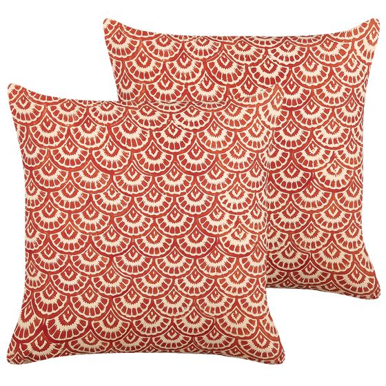 Sæt af 2 pyntepuder RHUS 45 x 45 cm Bomuld Rød Geometrisk mønster