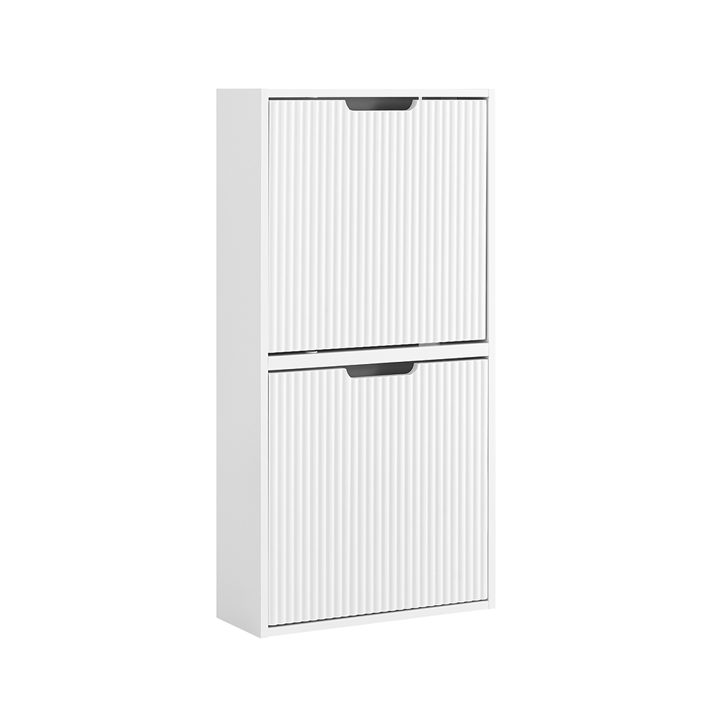 SoBuy FSR204-W Pladsbesparende, slankt skoskab til entré og gang med 2 hængslede døre, lodret/vandret montering, moderne hvidt træskab til små korridorer, 50x19x100cm