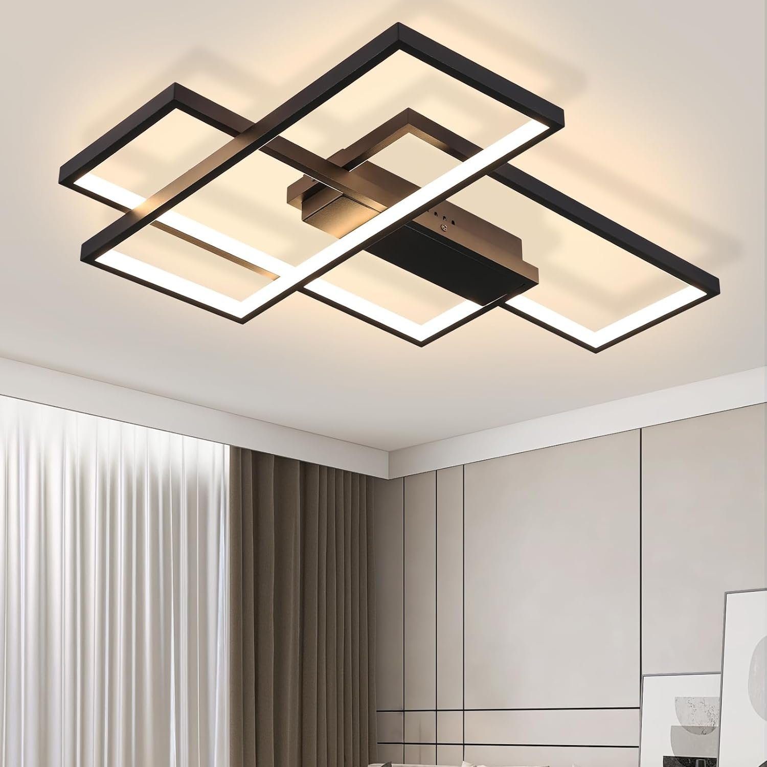 NETTLIFE LED - loftlampe, moderne loftsbelysning med 3 firkanter, 67x47x10cm, 35W metal loftlampe væglampe, sort, 3000K
