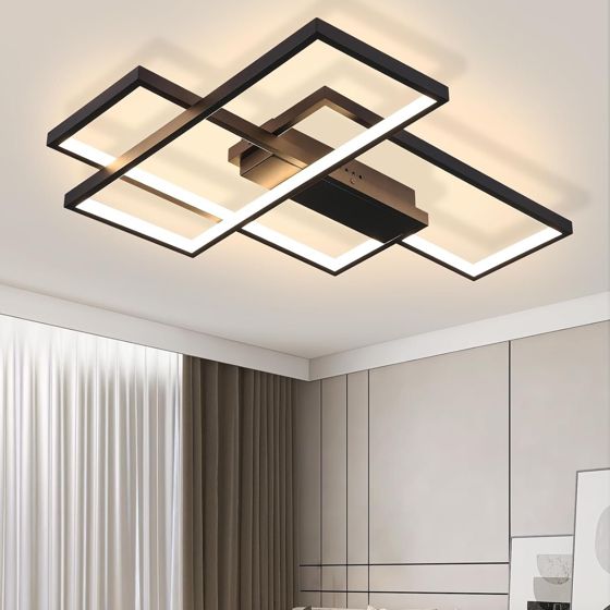 NETTLIFE LED - loftlampe, moderne loftsbelysning med 3 firkanter, 67x47x10cm, 35W metal loftlampe væglampe, sort, 3000K