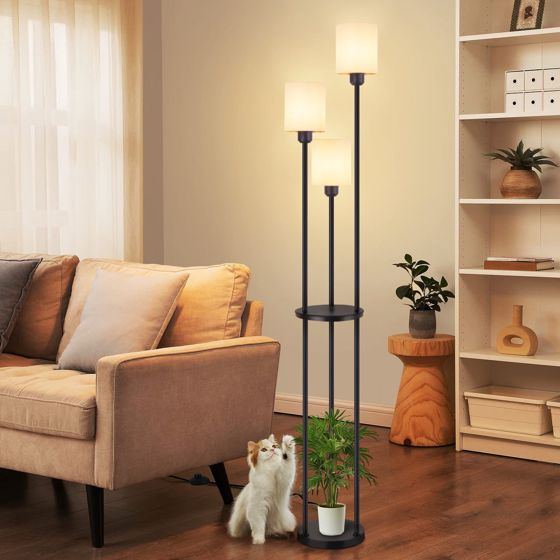 NETTLIFE Gulvlampe til stue E27 vintage hvid 3 lamper stofskærm fodkontakt