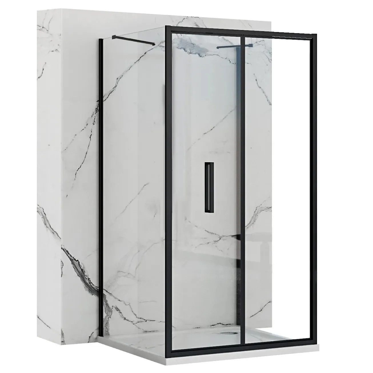 REA brusekabine til vægplacering RAPID FOLD 100x80 Sort, 100x80x195cm