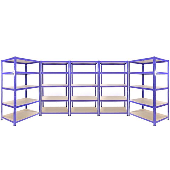 3 x Q-Rax hylder, blå 90 x 50 x 180 cm + 2 x hylder, blå 120 x 50 x 180 cm