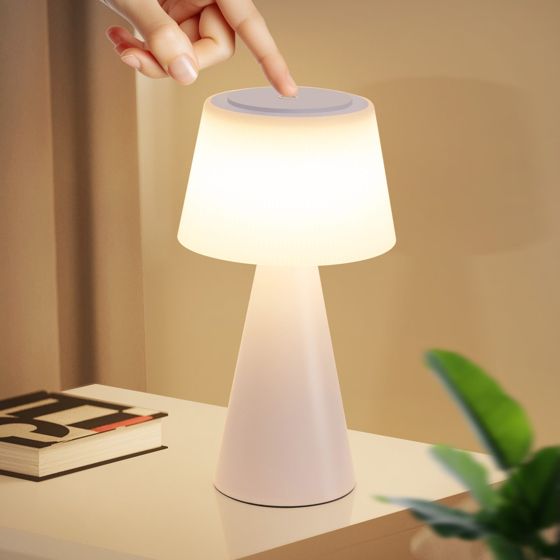 NETTLIFE Batteridrevet bordlampe, LED - natlampe - 3600mh A, Trådløs, dæmpbar Touch-lampe med USB - genopladelig, batteri Hvid