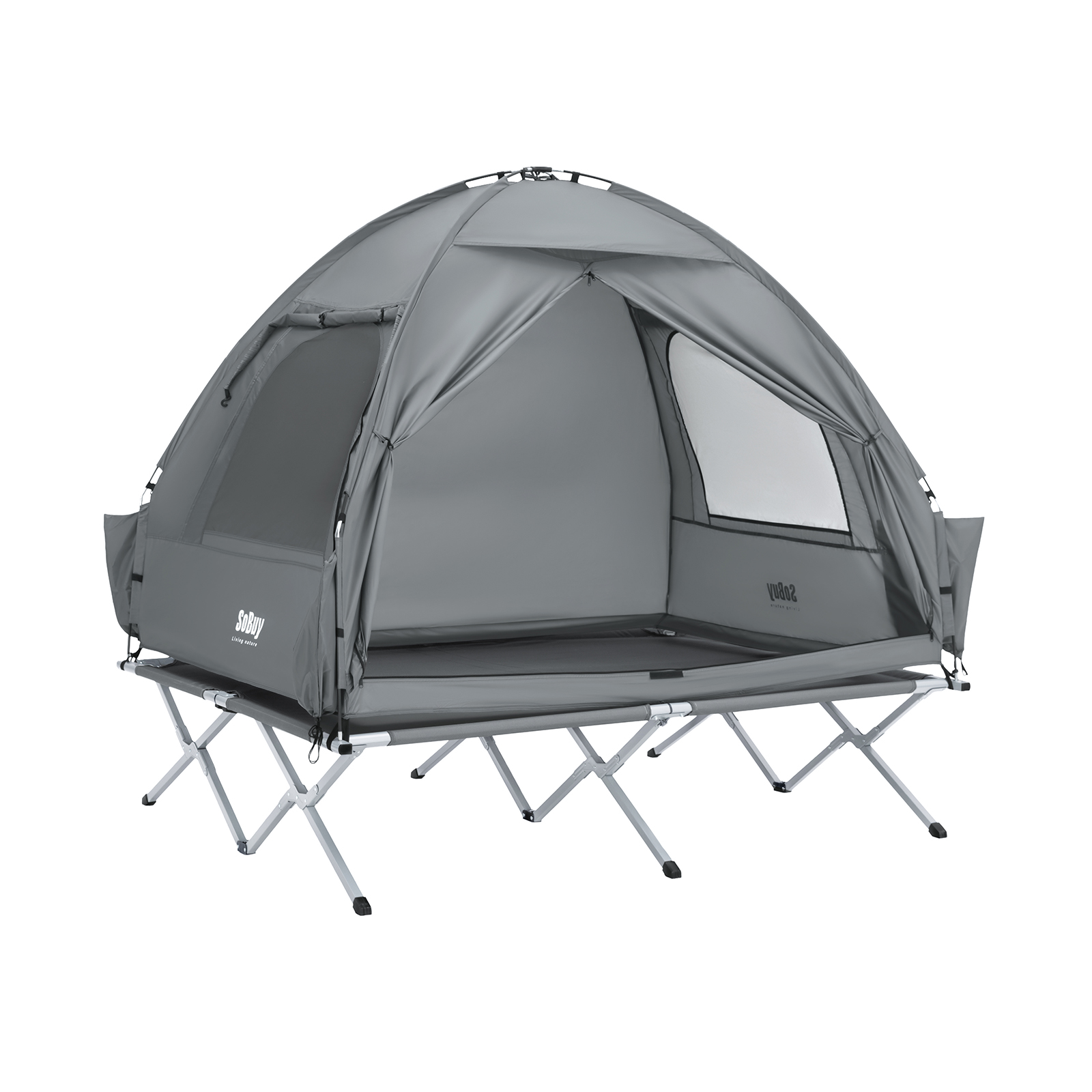 SoBuy Campingseng Udendørs campingtelt med lampekrog og skolommer 3-i-1-telt til 2 personer Praktisk 193x145x188 cm OGS32-II-L-HG