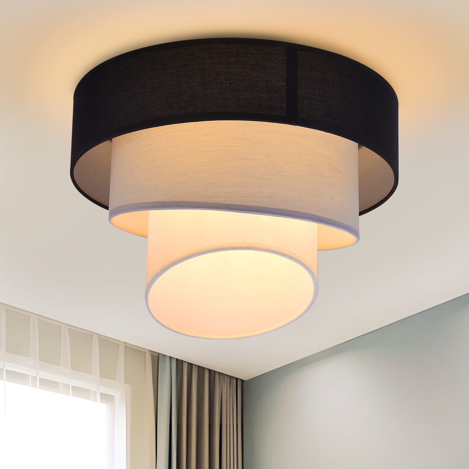 NETTLIFECoftlampe, stue Loftlampe Stofskærm, Ø40 cm, varm hvid, E27, moderne, sort