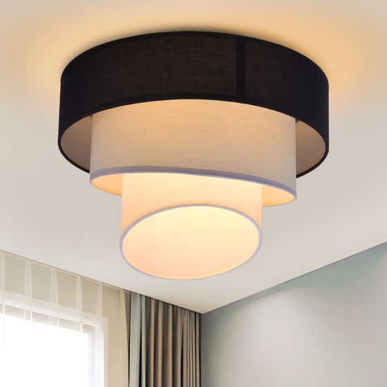 NETTLIFECoftlampe, stue Loftlampe Stofskærm, Ø40 cm, varm hvid, E27, moderne, sort