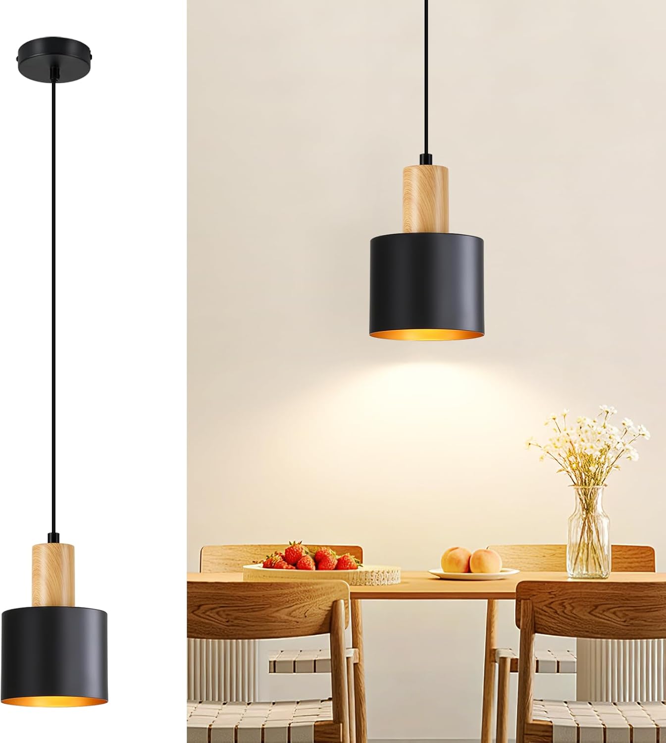 NETTLIFE Vintage Hængende Sort E27, Justerbar Loftlampe til Spisestue