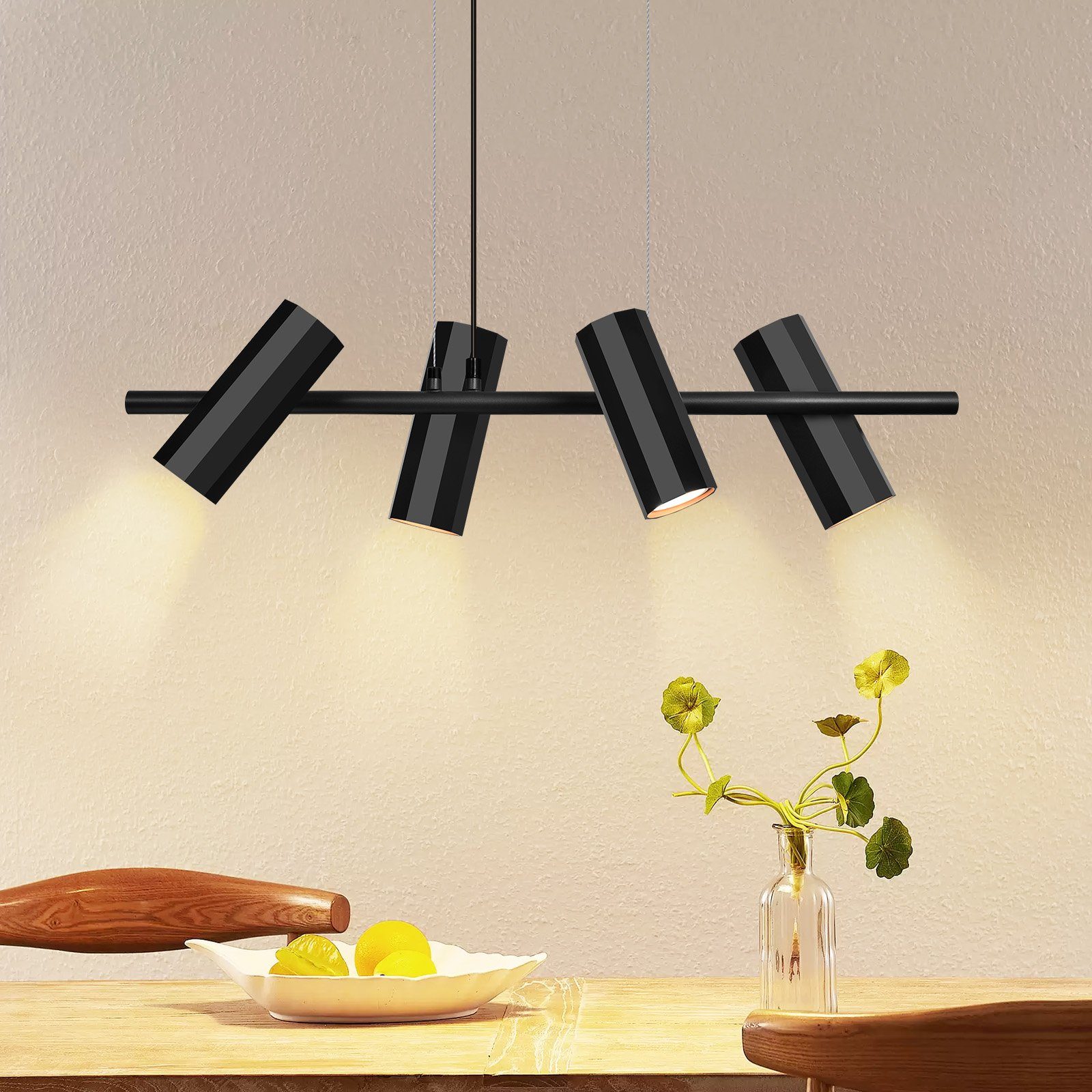 NETTLIFE Sort metal pendellampe, diameter 66 cm, GU10, 4 flammer, moderne industriel stil, stue, interiør, køkken, soveværelse