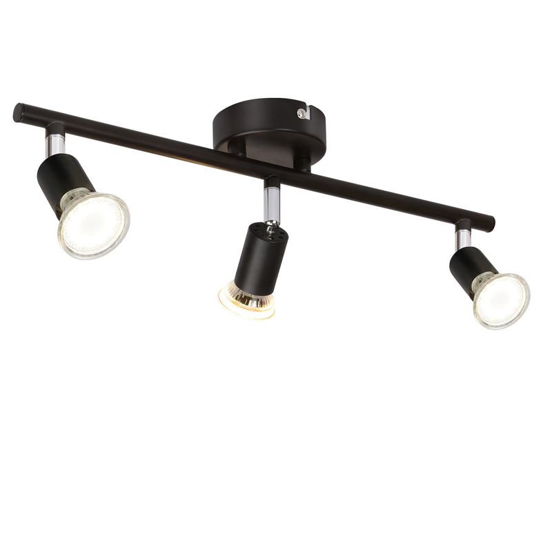 NETTLIFE 3 metal loftspotlights GU10 sort drejelig 330° moderne roterende loftslampe til stue, soveværelse, entré uden pære