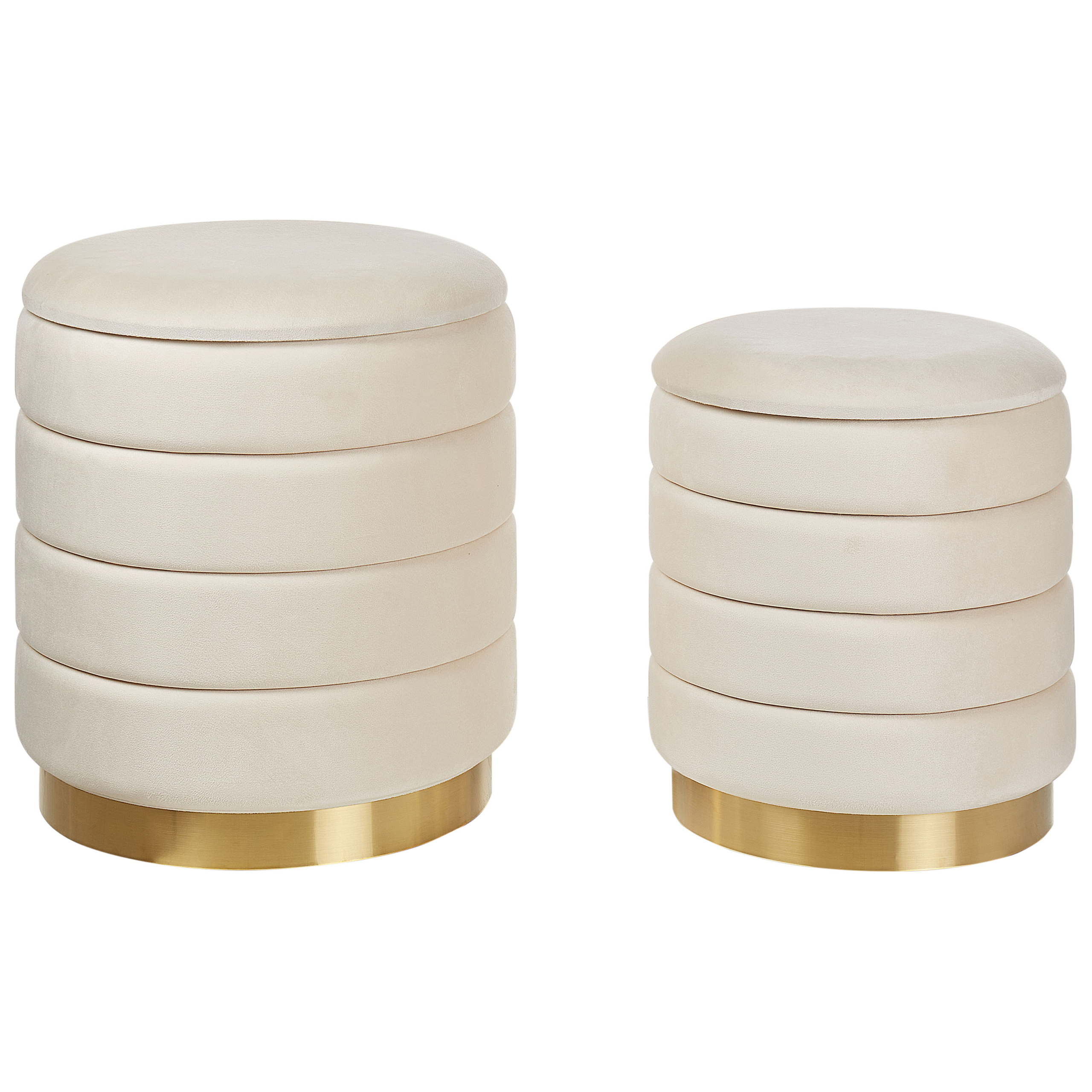 Sæt af 2 opbevaringspuffer GARLAND Velour Lys Beige