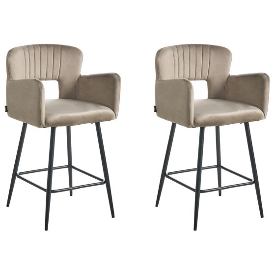 Sæt med 2 barstole SANILAC Velour Brungrå