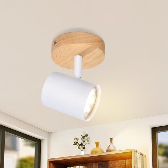 NETTLIFE LED loftlampe med 1 flamme - Hvid GU10 loftlampe Roterende spotlight i træ Uden pære