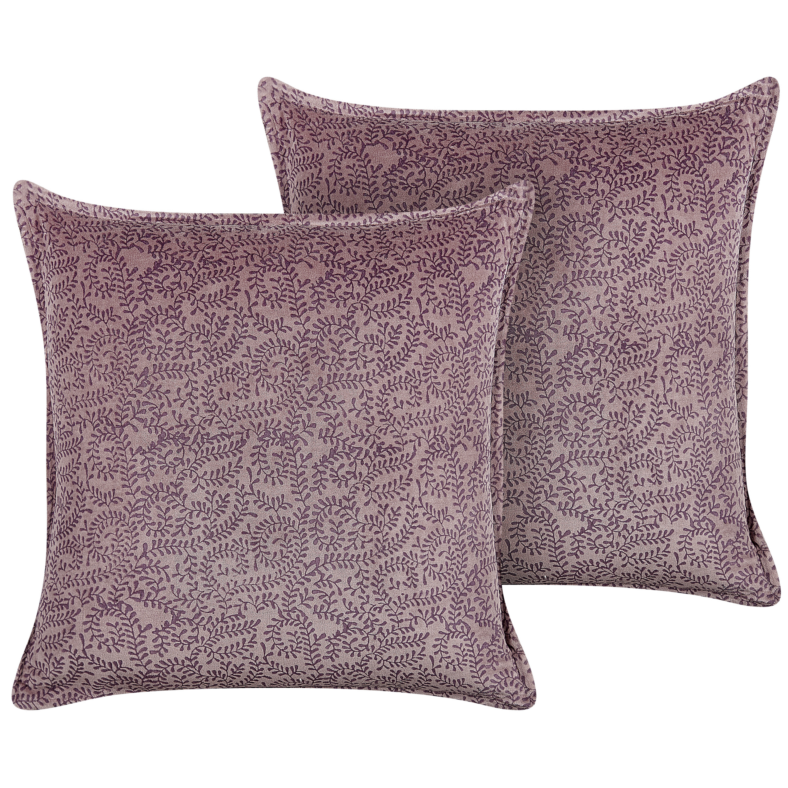 Sæt af 2 pyntepuder KALMIA 45 x 45 cm Velour Lyserød Blomstermønster