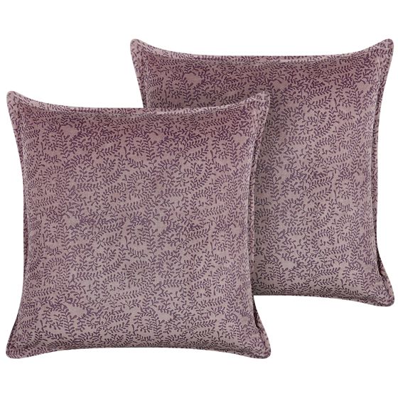 Sæt af 2 pyntepuder KALMIA 45 x 45 cm Velour Lyserød Blomstermønster