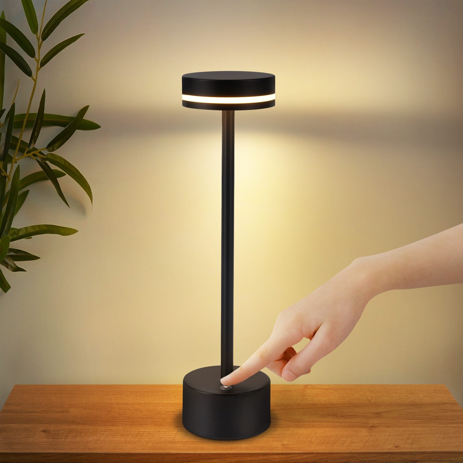 NETTLIFE nettlife trådløs LED-bordlampe 3000k-6500k dæmpbar sengelampe med USB-C-port touch sort