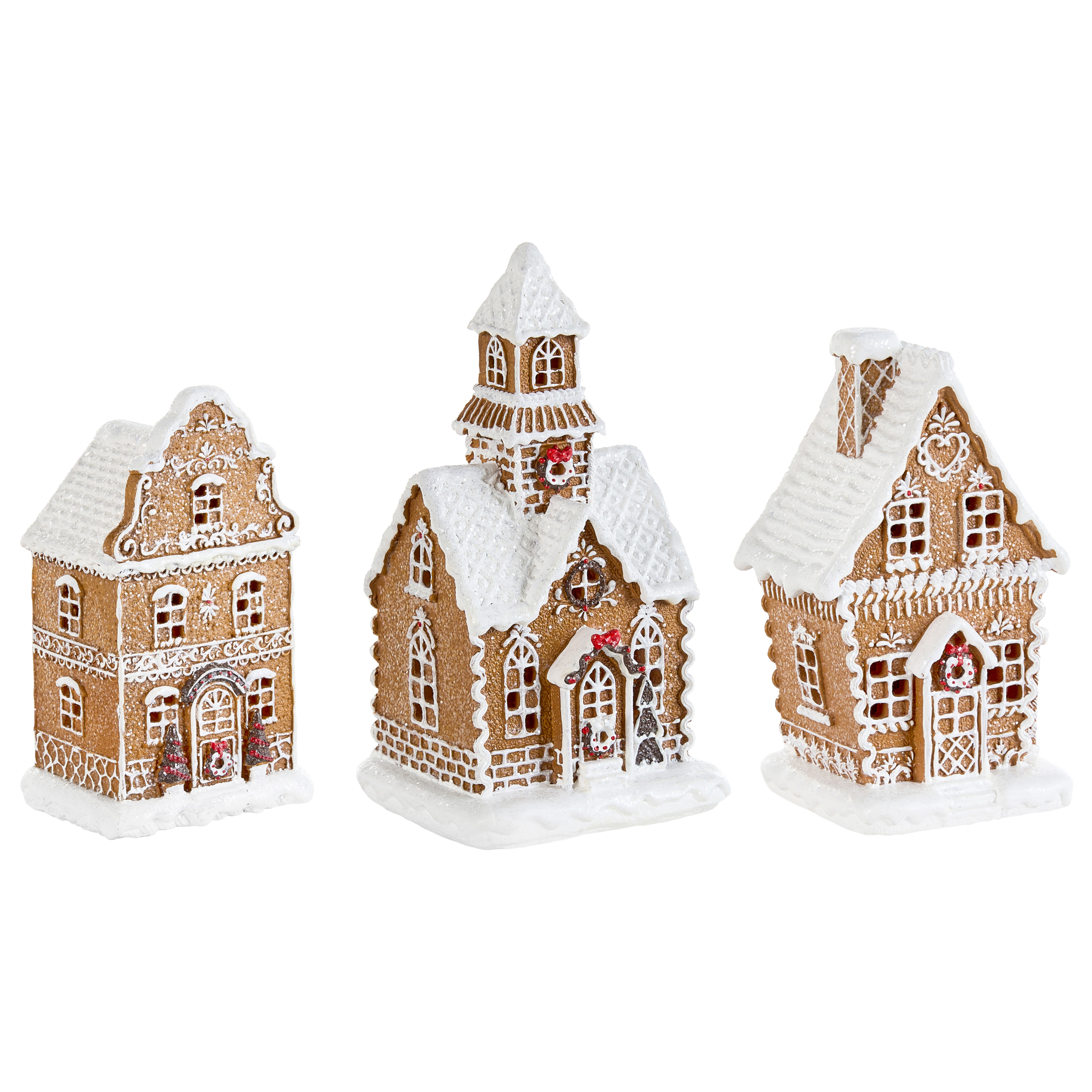 Sæt med 3 julepynt LED RIMPI 21/25/26 cm Hus Brun