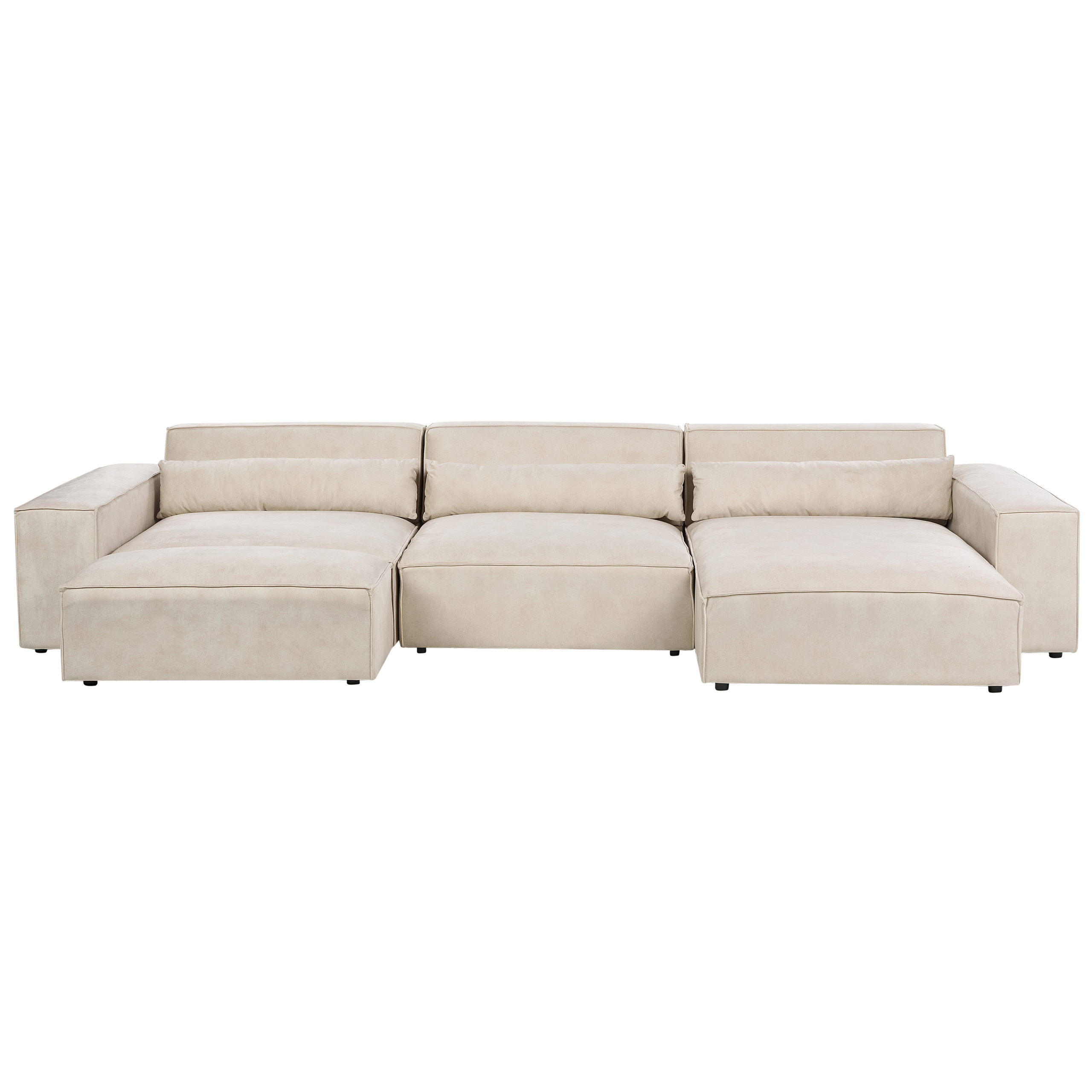 Hjørnesofa modul 4 personers HELLNAR med fodskammel Velour Lys Beige Venstrevendt