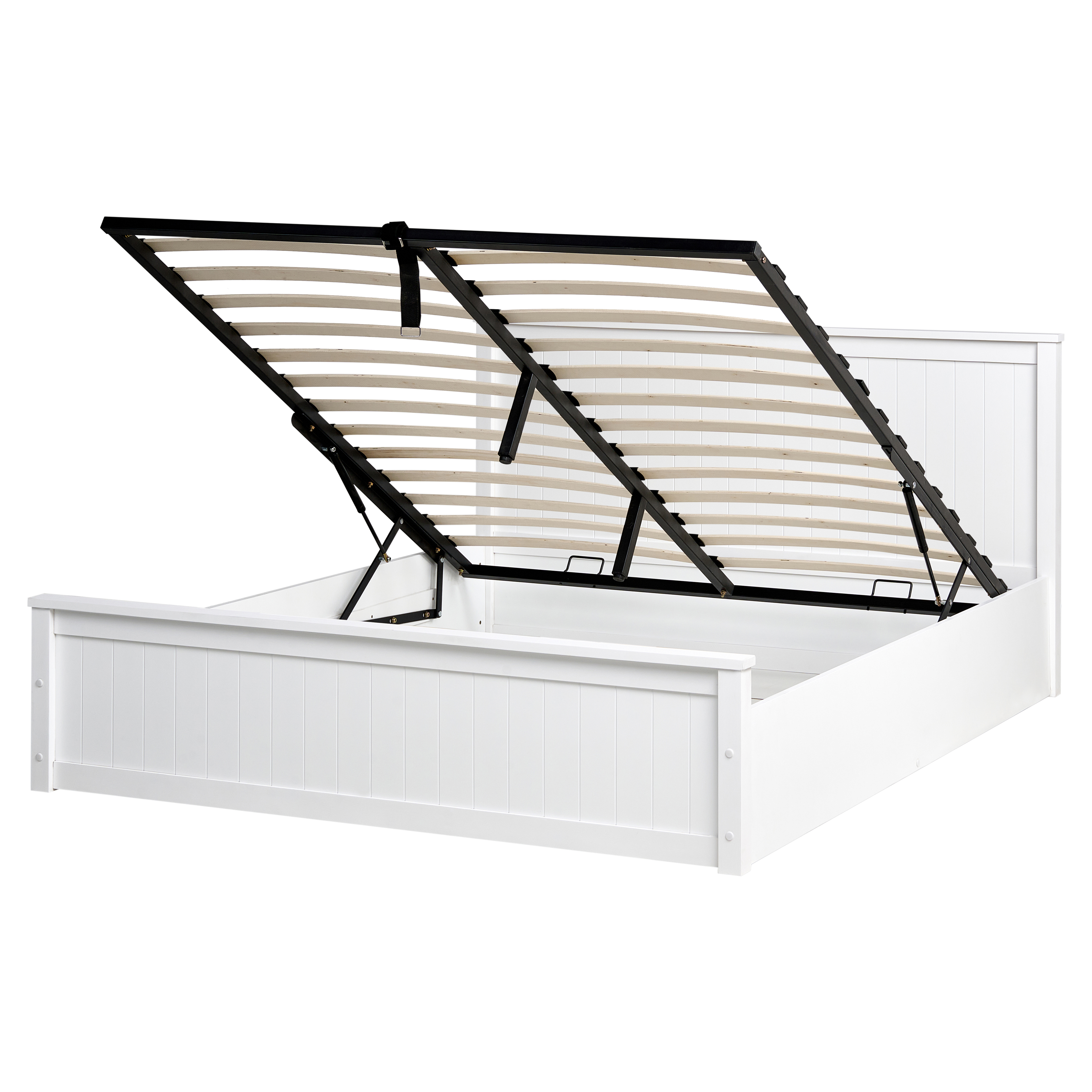 Seng med opbevaring LAMBRES Fyretræ Hvid 160 x 200 cm